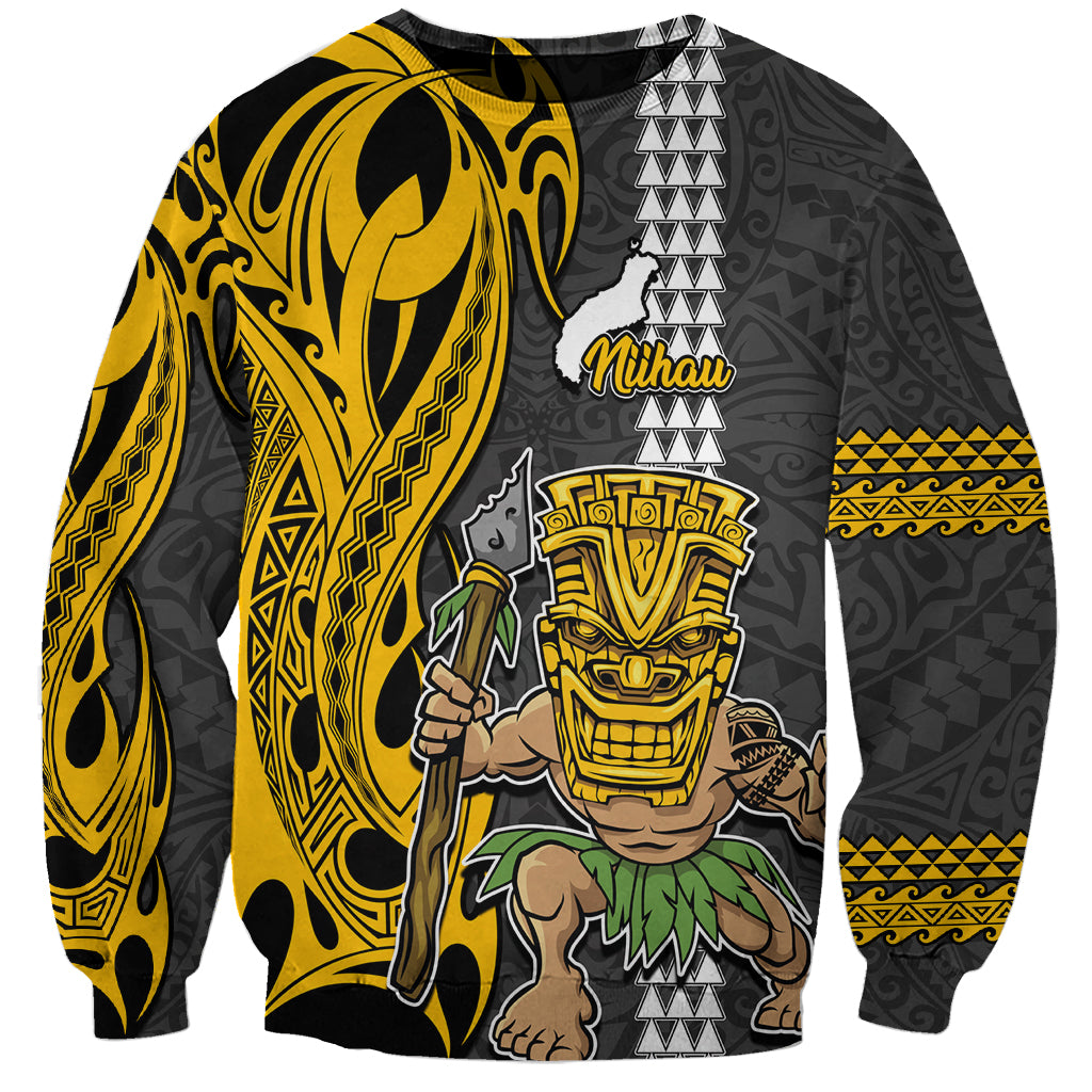 Hawaii Niihau Island Sweatshirt Hawaiian Warrior and Kakau Symbols Abstract Tattoo LT03 Unisex Yellow - Polynesian Pride