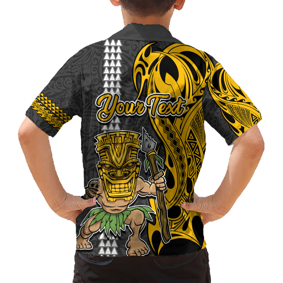 Custom Hawaii Niihau Island Kid Hawaiian Shirt Hawaiian Warrior and Kakau Symbols Abstract Tattoo LT03 - Polynesian Pride