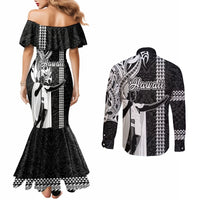 Hawaii Niihau Island Couples Matching Mermaid Dress and Long Sleeve Button Shirts Hawaiian King and Kakau Symbols Abstract Shoulder Tattoo LT03 - Polynesian Pride
