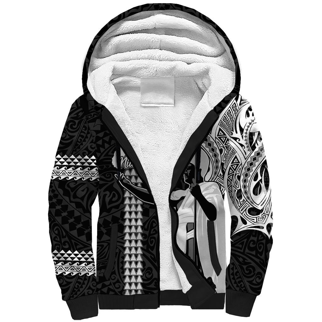 Hawaii Niihau Island Sherpa Hoodie Hawaiian King and Kakau Symbols Abstract Shoulder Tattoo LT03 Unisex Black - Polynesian Pride