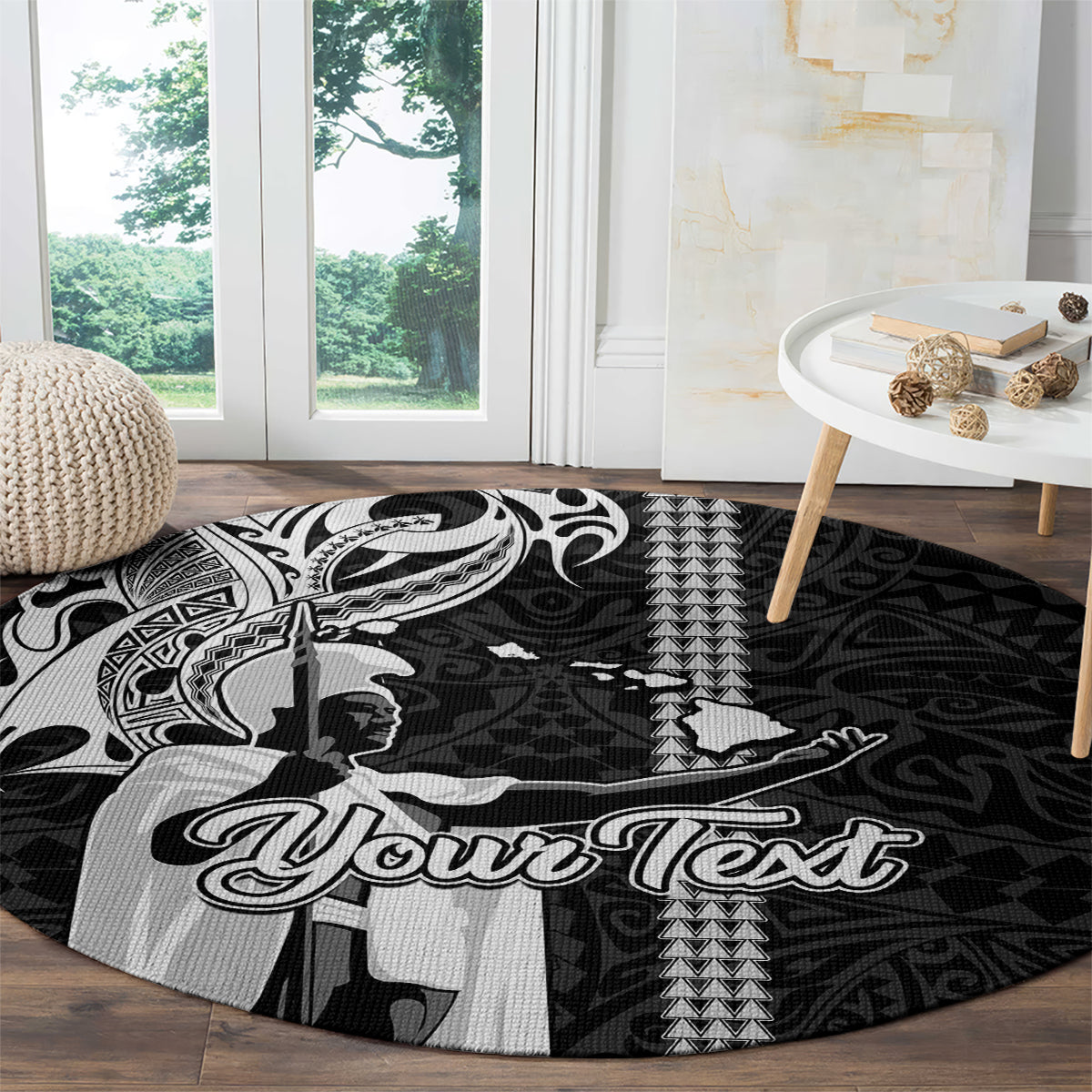 Custom Hawaii Niihau Island Round Carpet Hawaiian King and Kakau Symbols Abstract Shoulder Tattoo LT03 - Polynesian Pride