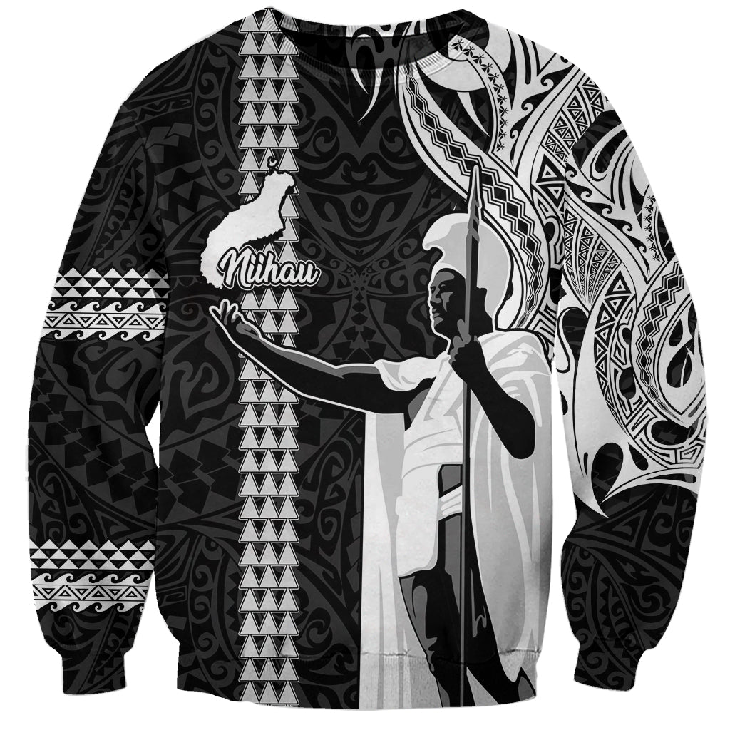 Custom Hawaii Niihau Island Sweatshirt Hawaiian King and Kakau Symbols Abstract Shoulder Tattoo LT03 Unisex Black - Polynesian Pride