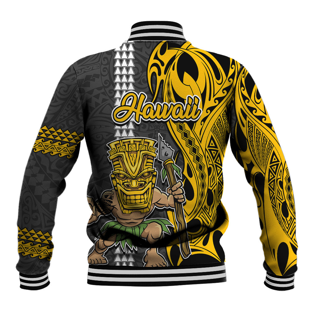 Hawaii Oahu Island Baseball Jacket Hawaiian Warrior and Kakau Symbols Abstract Tattoo LT03 - Polynesian Pride