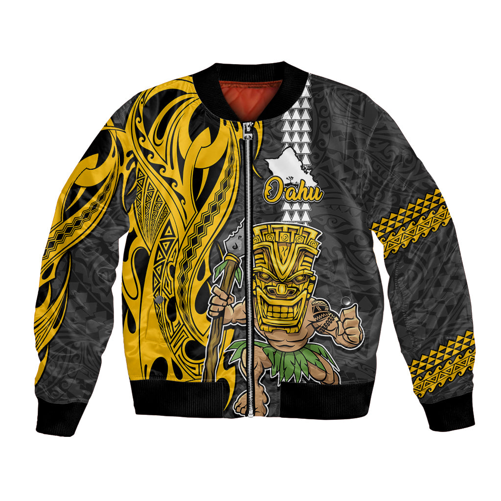 Hawaii Oahu Island Bomber Jacket Hawaiian Warrior and Kakau Symbols Abstract Tattoo LT03 Unisex Yellow - Polynesian Pride