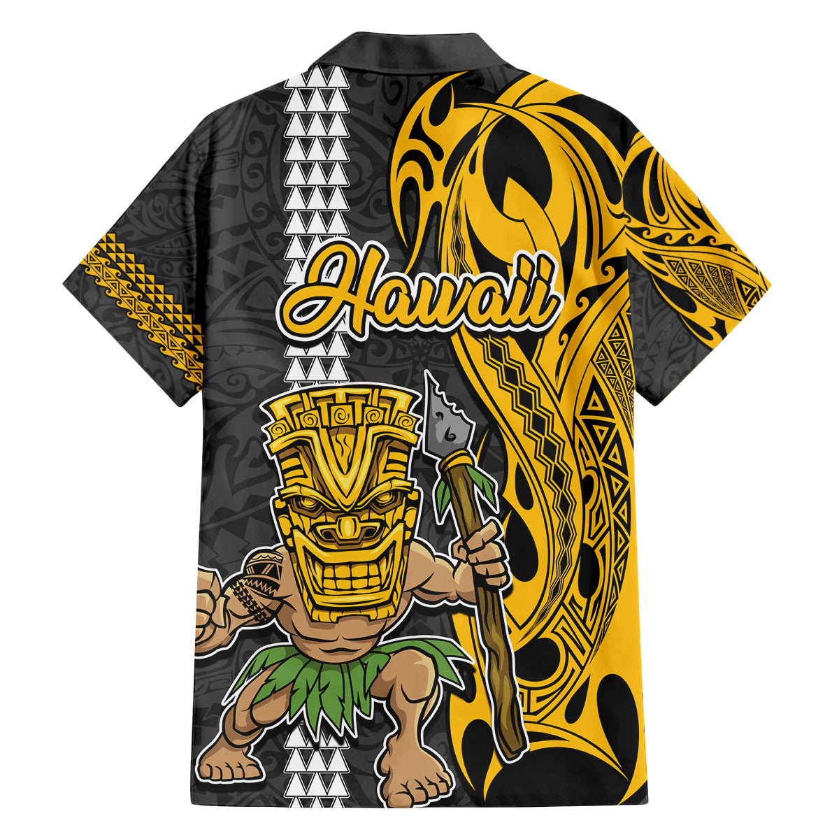 Hawaii Oahu Island Family Matching Long Sleeve Bodycon Dress and Hawaiian Shirt Hawaiian Warrior and Kakau Symbols Abstract Tattoo LT03 - Polynesian Pride