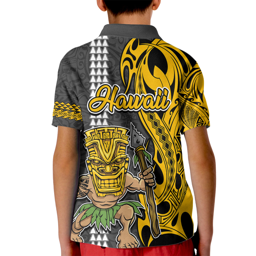 Hawaii Oahu Island Kid Polo Shirt Hawaiian Warrior and Kakau Symbols Abstract Tattoo LT03 - Polynesian Pride