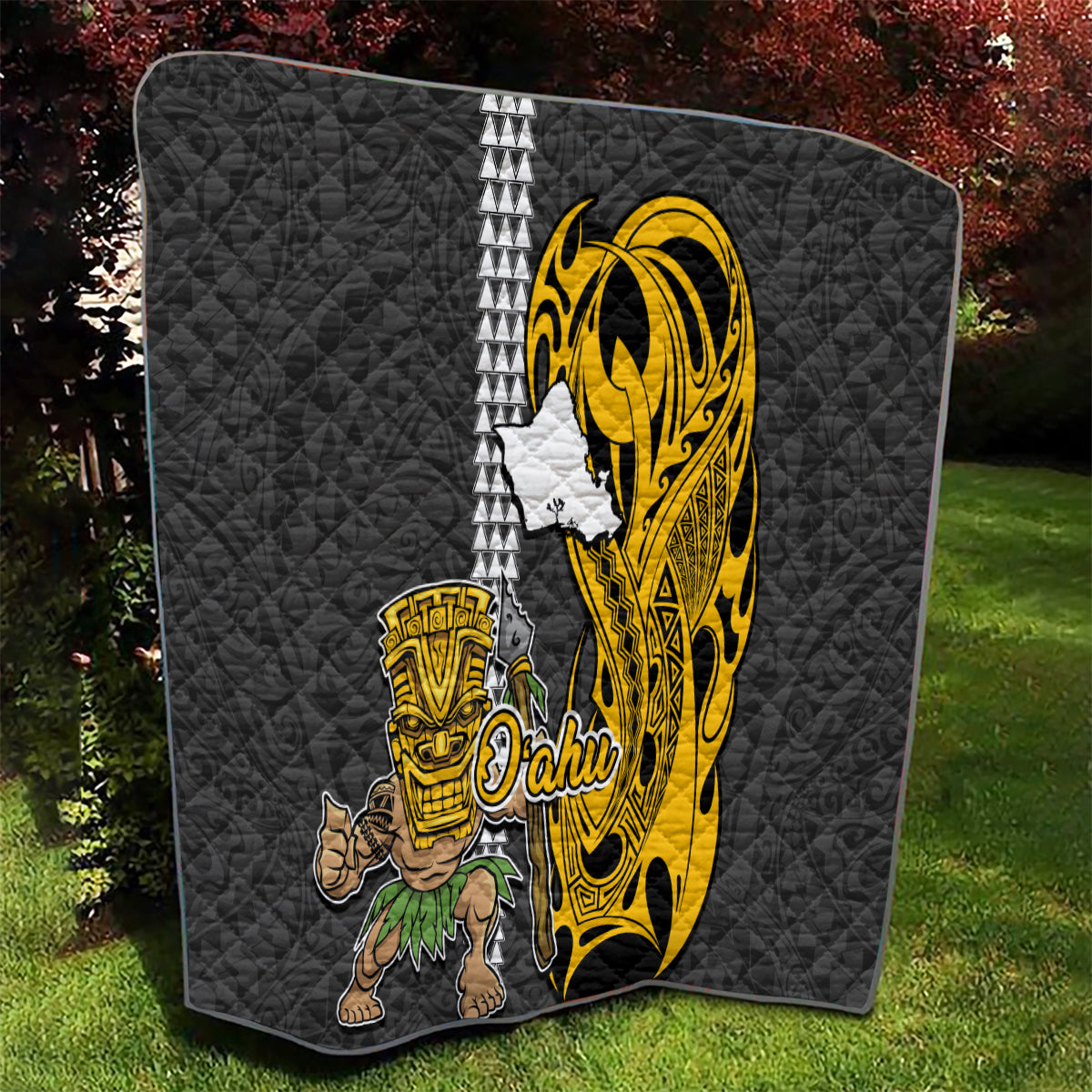 Hawaii Oahu Island Quilt Hawaiian Warrior and Kakau Symbols Abstract Tattoo LT03 - Polynesian Pride