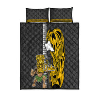 Hawaii Oahu Island Quilt Bed Set Hawaiian Warrior and Kakau Symbols Abstract Tattoo LT03 Yellow - Polynesian Pride