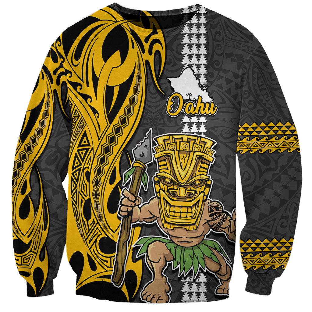 Hawaii Oahu Island Sweatshirt Hawaiian Warrior and Kakau Symbols Abstract Tattoo LT03 Unisex Yellow - Polynesian Pride