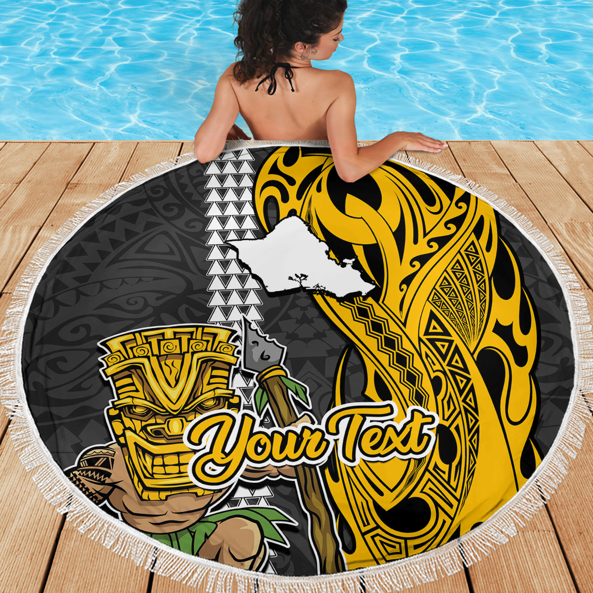 Custom Hawaii Oahu Island Beach Blanket Hawaiian Warrior and Kakau Symbols Abstract Tattoo LT03 - Wonder Print Shop