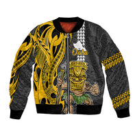 Custom Hawaii Oahu Island Bomber Jacket Hawaiian Warrior and Kakau Symbols Abstract Tattoo LT03 Unisex Yellow - Polynesian Pride