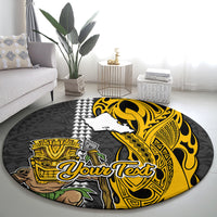 Custom Hawaii Oahu Island Round Carpet Hawaiian Warrior and Kakau Symbols Abstract Tattoo LT03 - Polynesian Pride