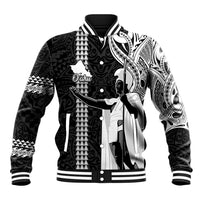 Hawaii Oahu Island Baseball Jacket Hawaiian King and Kakau Symbols Abstract Shoulder Tattoo LT03 Unisex Black - Polynesian Pride
