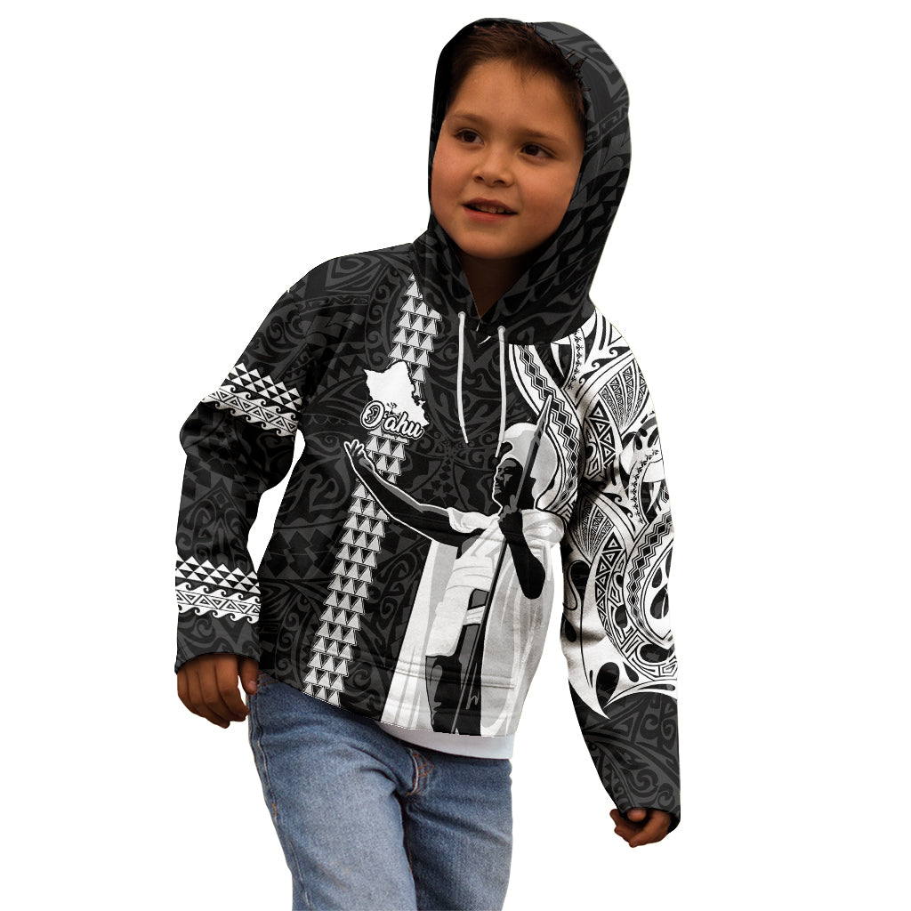 Hawaii Oahu Island Kid Hoodie Hawaiian King and Kakau Symbols Abstract Shoulder Tattoo LT03 - Polynesian Pride