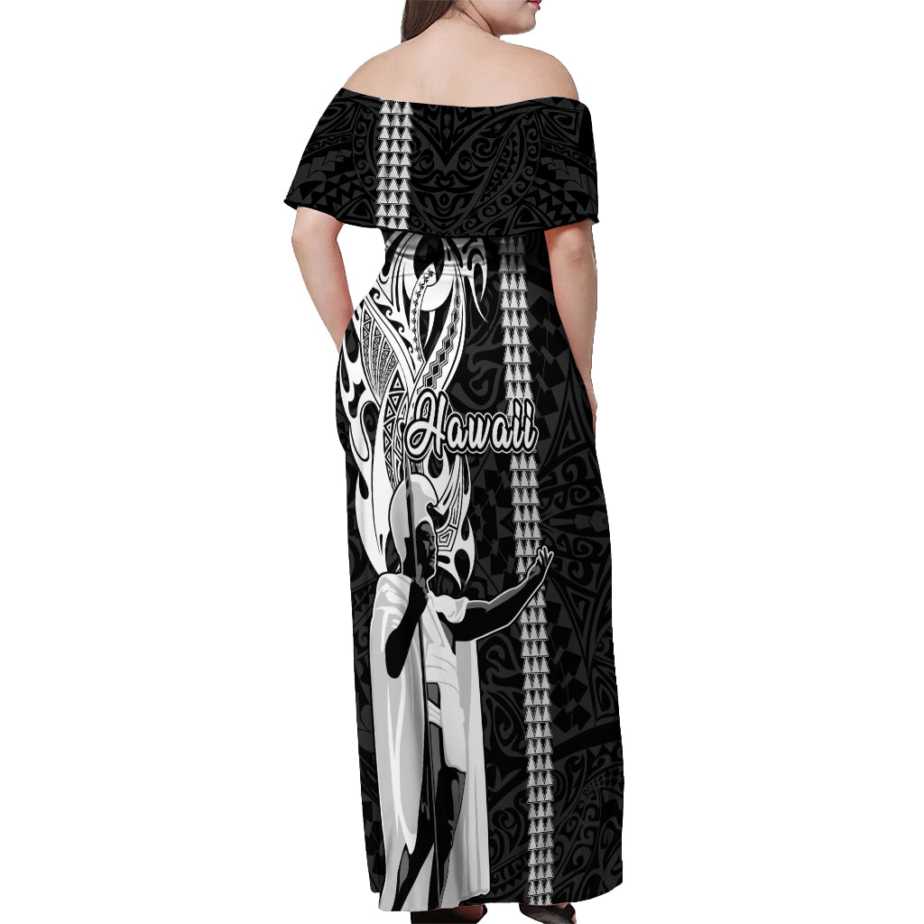 Hawaii Oahu Island Off Shoulder Maxi Dress Hawaiian King and Kakau Symbols Abstract Shoulder Tattoo LT03 - Polynesian Pride