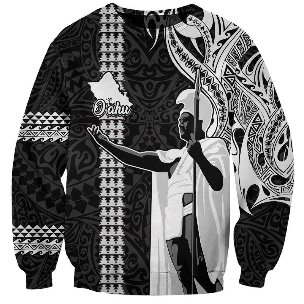 Hawaii Oahu Island Sweatshirt Hawaiian King and Kakau Symbols Abstract Shoulder Tattoo LT03 Unisex Black - Polynesian Pride