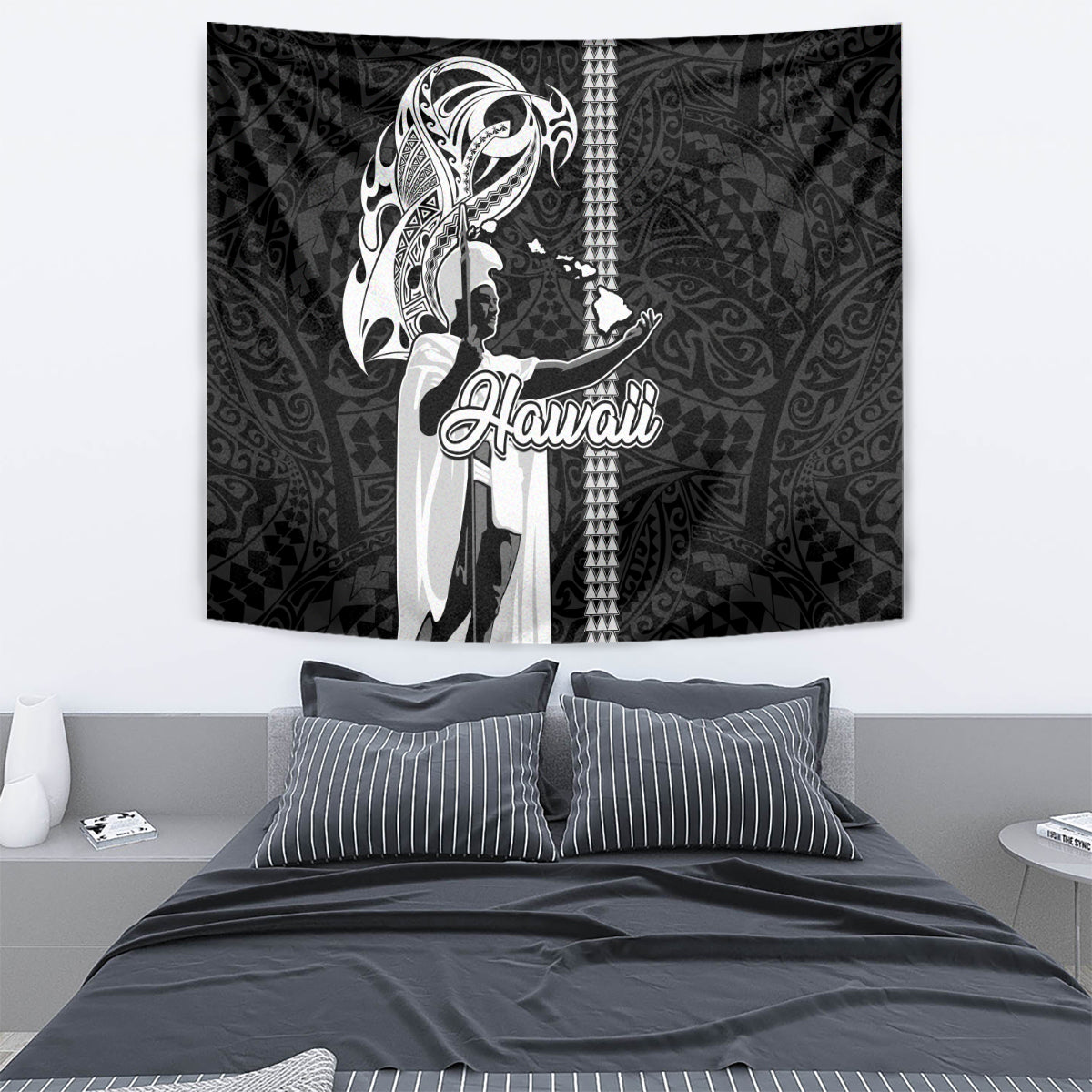 Hawaii Oahu Island Tapestry Hawaiian King and Kakau Symbols Abstract Shoulder Tattoo LT03 - Polynesian Pride