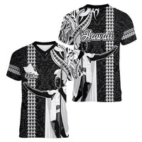 Hawaii Oahu Island Women V Neck T Shirt Hawaiian King and Kakau Symbols Abstract Shoulder Tattoo LT03 - Polynesian Pride