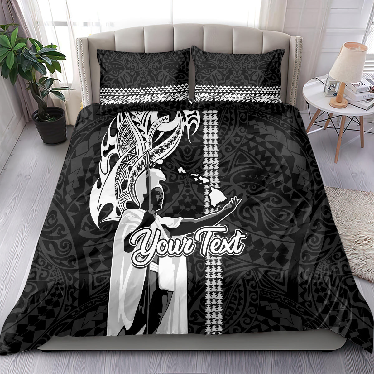 Custom Hawaii Oahu Island Bedding Set Hawaiian King and Kakau Symbols Abstract Shoulder Tattoo LT03 - Polynesian Pride