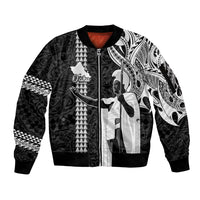 Custom Hawaii Oahu Island Sleeve Zip Bomber Jacket Hawaiian King and Kakau Symbols Abstract Shoulder Tattoo LT03 Unisex Black - Polynesian Pride