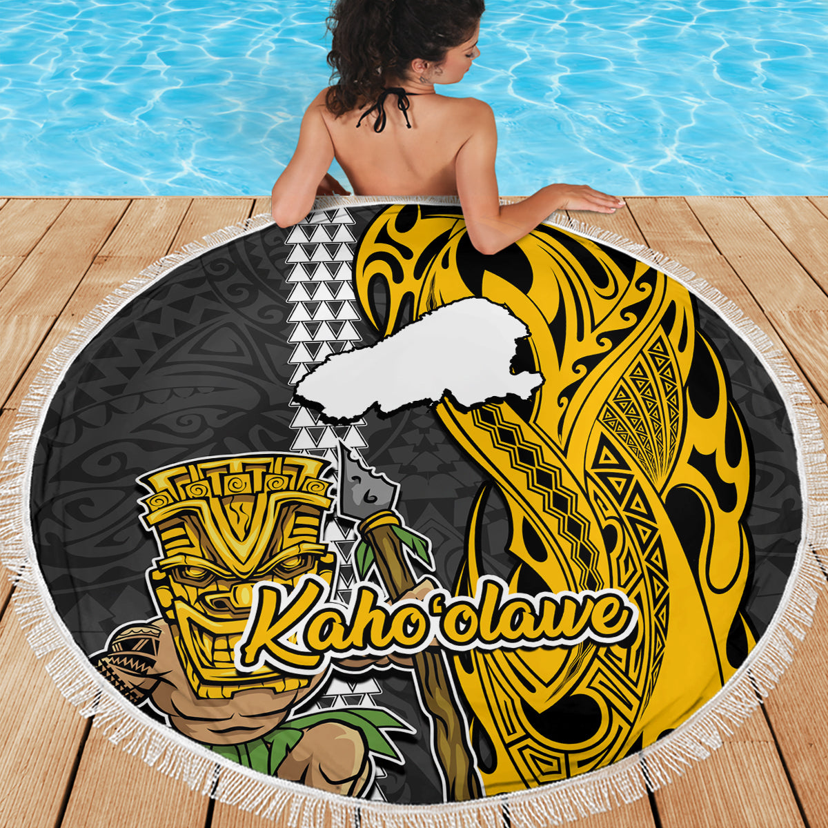 Hawaii Kahoolawe Island Beach Blanket Hawaiian Warrior and Kakau Symbols Abstract Tattoo LT03 - Wonder Print Shop