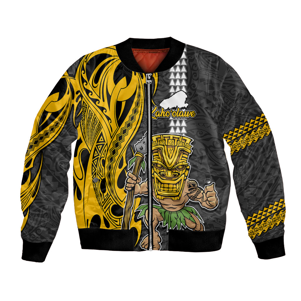 Hawaii Kahoolawe Island Bomber Jacket Hawaiian Warrior and Kakau Symbols Abstract Tattoo LT03 Unisex Yellow - Polynesian Pride
