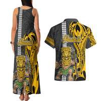 Hawaii Kahoolawe Island Couples Matching Tank Maxi Dress and Hawaiian Shirt Hawaiian Warrior and Kakau Symbols Abstract Tattoo LT03 - Polynesian Pride