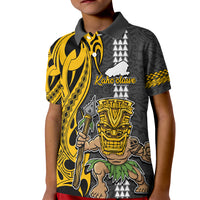 Hawaii Kahoolawe Island Kid Polo Shirt Hawaiian Warrior and Kakau Symbols Abstract Tattoo LT03 Kid Yellow - Polynesian Pride