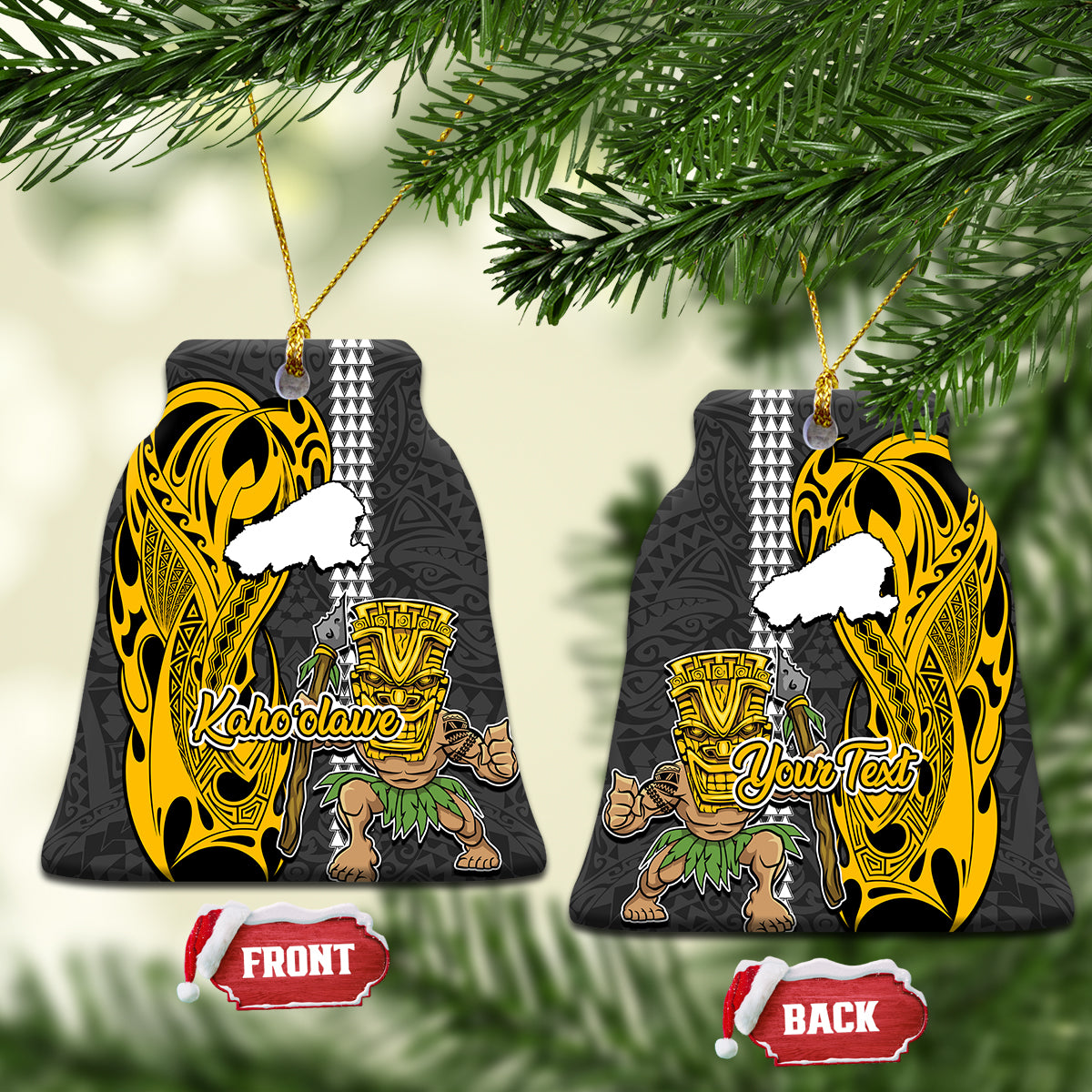 Custom Hawaii Kahoolawe Island Ceramic Ornament Hawaiian Warrior and Kakau Symbols Abstract Tattoo LT03 - Polynesian Pride