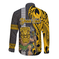 Custom Hawaii Kahoolawe Island Long Sleeve Button Shirt Hawaiian Warrior and Kakau Symbols Abstract Tattoo LT03 - Polynesian Pride