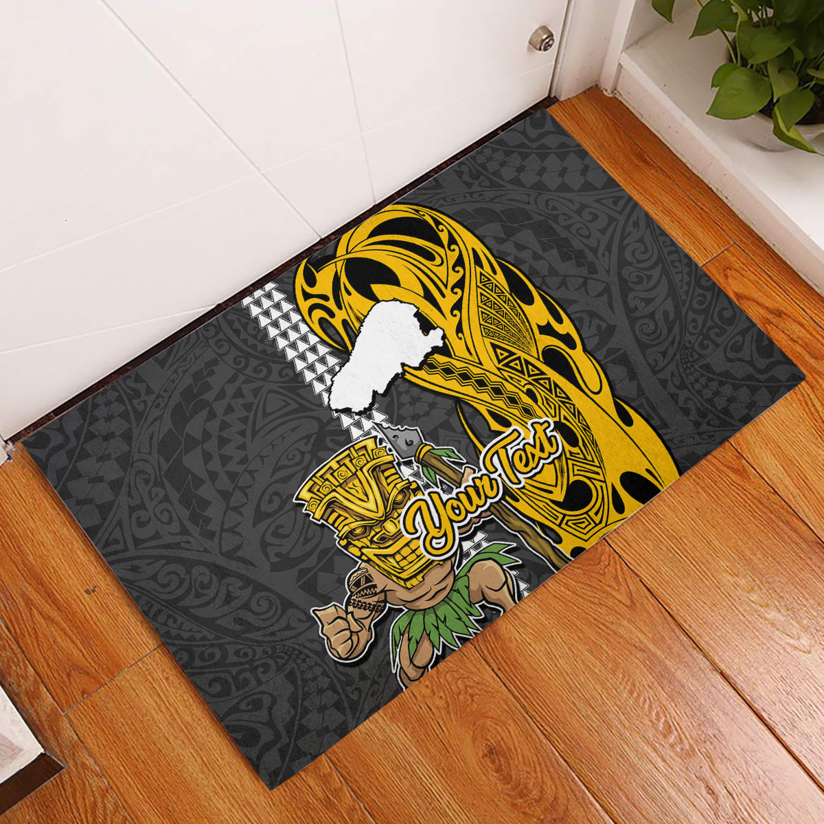Custom Hawaii Kahoolawe Island Rubber Doormat Hawaiian Warrior and Kakau Symbols Abstract Tattoo LT03 Yellow - Polynesian Pride
