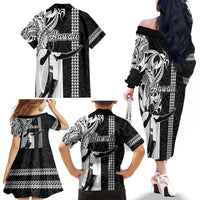 Hawaii Kahoolawe Island Family Matching Off Shoulder Long Sleeve Dress and Hawaiian Shirt Hawaiian King and Kakau Symbols Abstract Shoulder Tattoo LT03 - Polynesian Pride