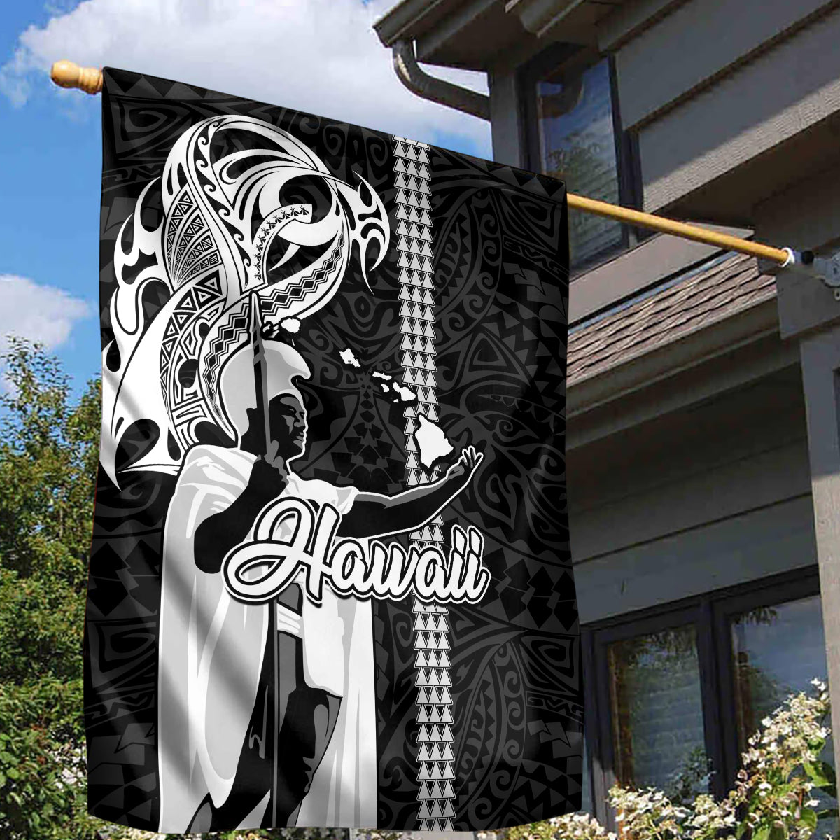 Hawaii Kahoolawe Island Garden Flag Hawaiian King and Kakau Symbols Abstract Shoulder Tattoo LT03 - Polynesian Pride