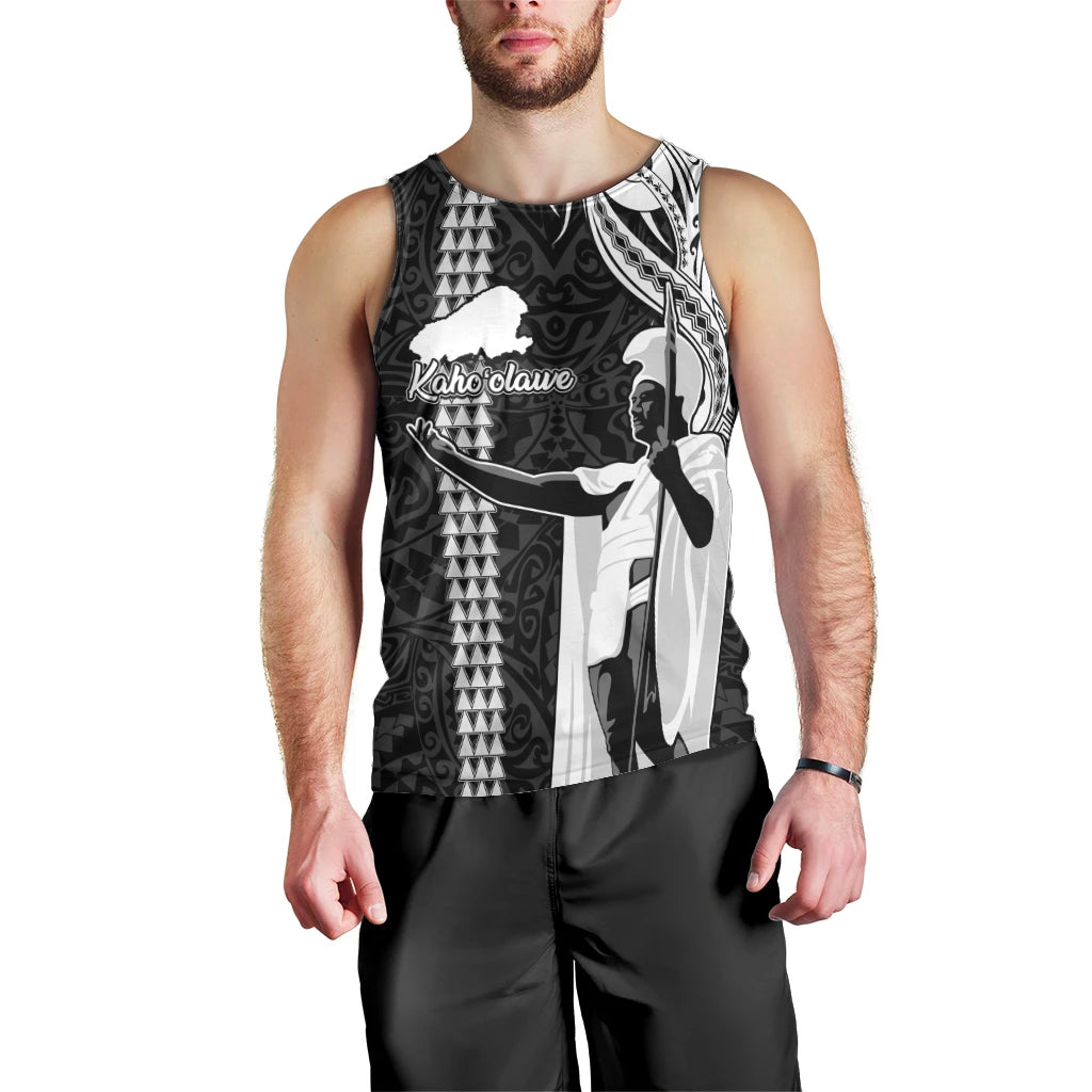 Hawaii Kahoolawe Island Men Tank Top Hawaiian King and Kakau Symbols Abstract Shoulder Tattoo LT03 - Polynesian Pride