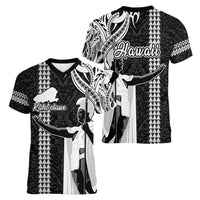 Hawaii Kahoolawe Island Women V Neck T Shirt Hawaiian King and Kakau Symbols Abstract Shoulder Tattoo LT03 - Polynesian Pride