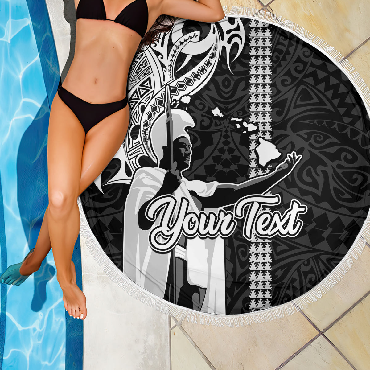 Custom Hawaii Kahoolawe Island Beach Blanket Hawaiian King and Kakau Symbols Abstract Shoulder Tattoo LT03 - Wonder Print Shop