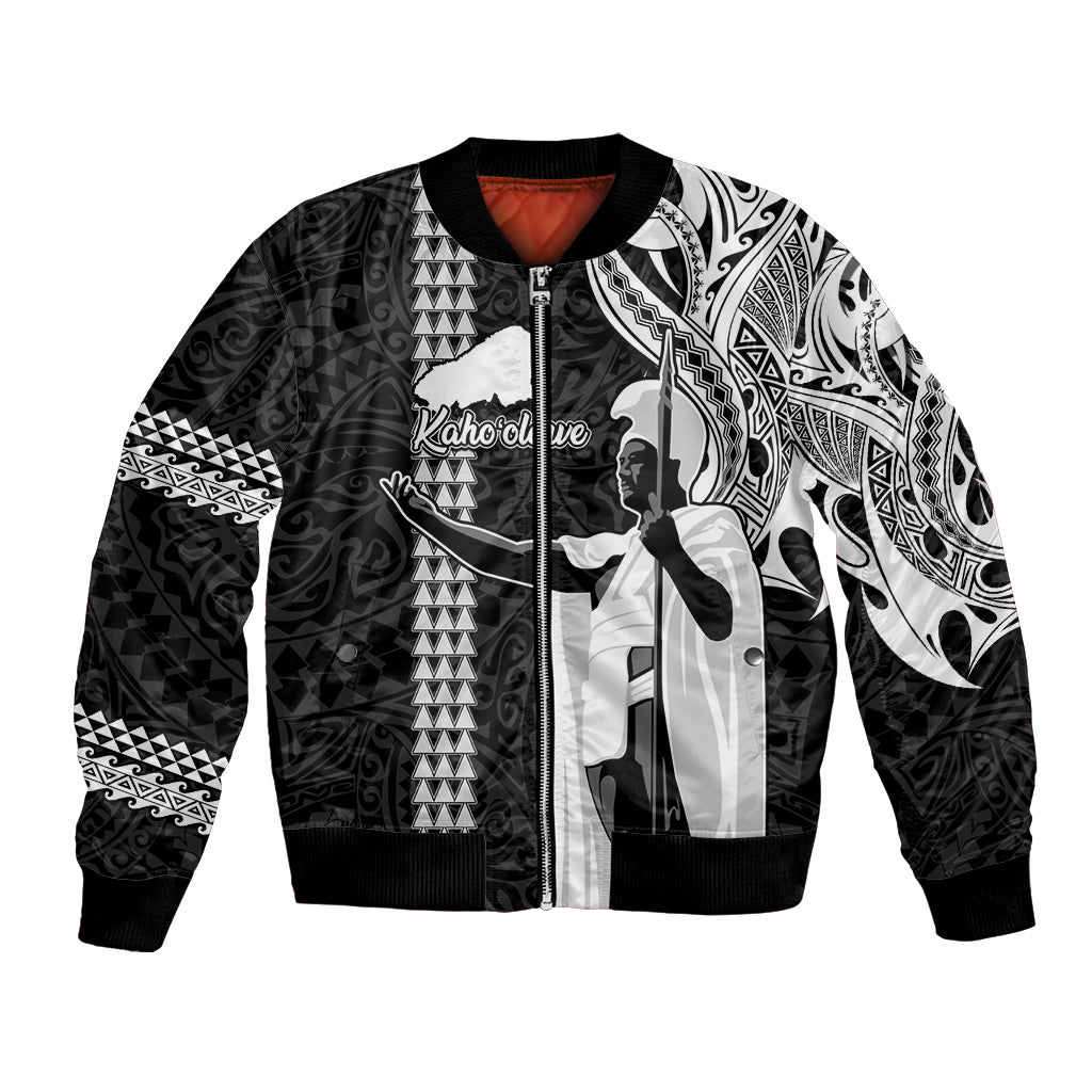 Custom Hawaii Kahoolawe Island Bomber Jacket Hawaiian King and Kakau Symbols Abstract Shoulder Tattoo LT03 Unisex Black - Polynesian Pride