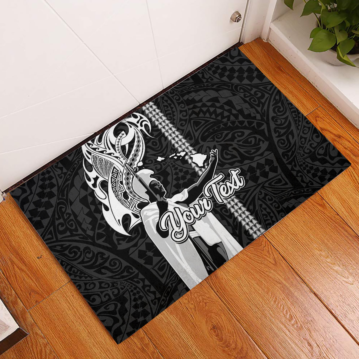 Custom Hawaii Kahoolawe Island Rubber Doormat Hawaiian King and Kakau Symbols Abstract Shoulder Tattoo LT03 Black - Polynesian Pride