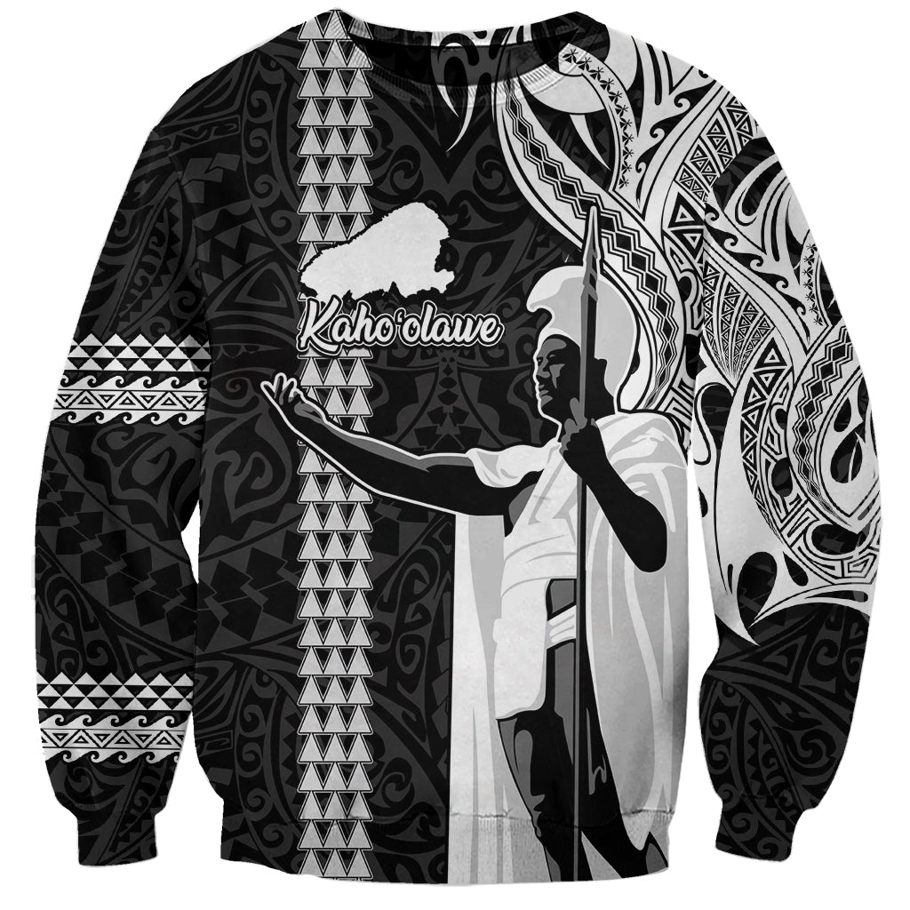 Custom Hawaii Kahoolawe Island Sweatshirt Hawaiian King and Kakau Symbols Abstract Shoulder Tattoo LT03 Unisex Black - Polynesian Pride