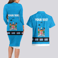 Fiji Merry Christmas Couples Matching Long Sleeve Bodycon Dress and Hawaiian Shirt Santa Suit Style With Tapa Tribal Pattern