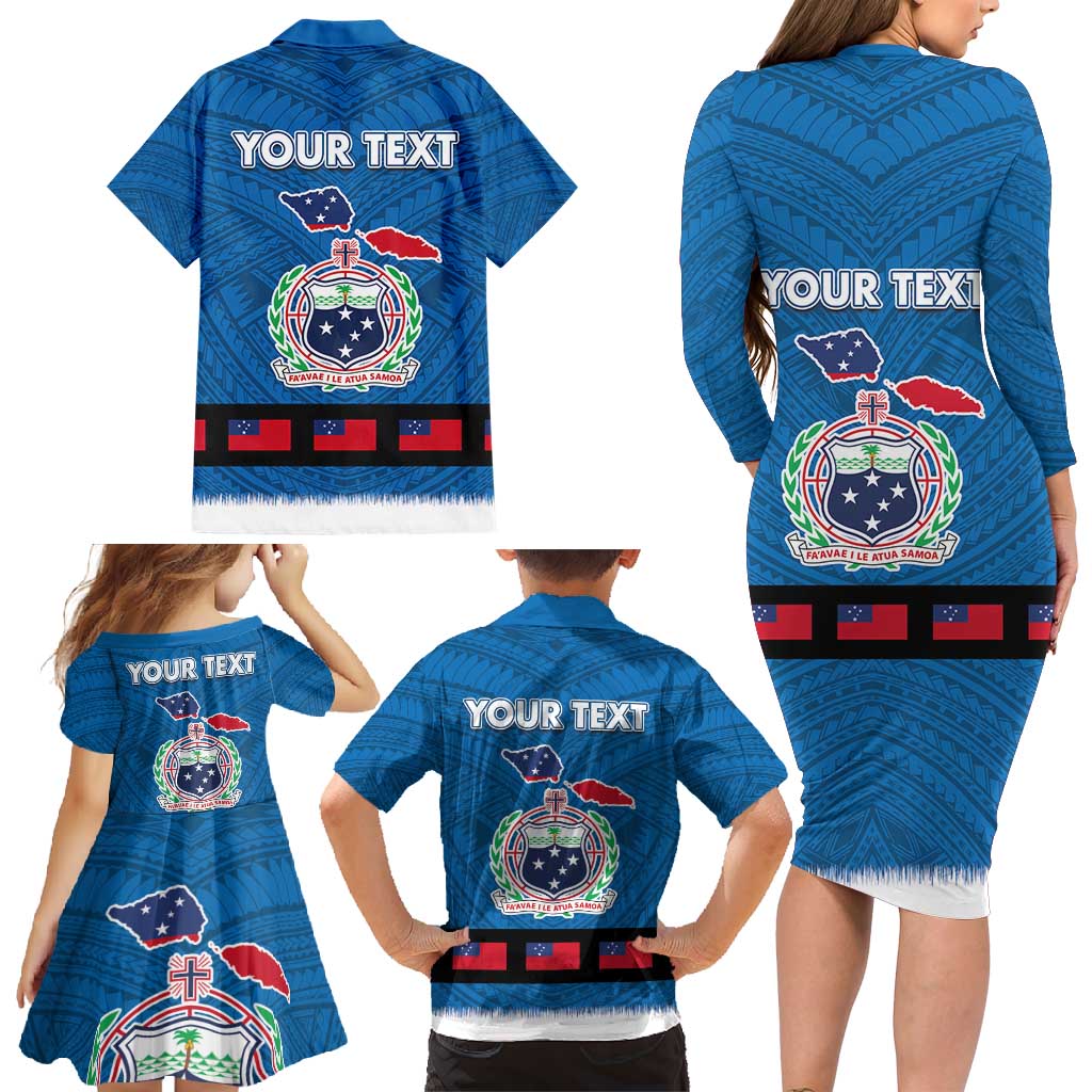 Samoa Merry Christmas Family Matching Long Sleeve Bodycon Dress and Hawaiian Shirt Santa Suit Style With Tatau Tattoo Pattern