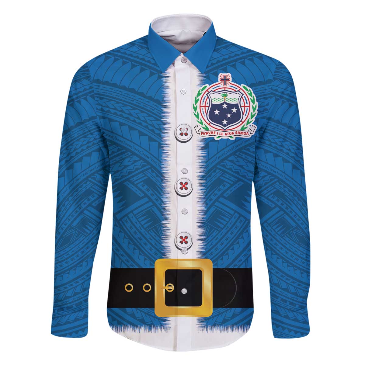 Samoa Merry Christmas Family Matching Off The Shoulder Long Sleeve Dress and Hawaiian Shirt Santa Suit Style With Tatau Tattoo Pattern