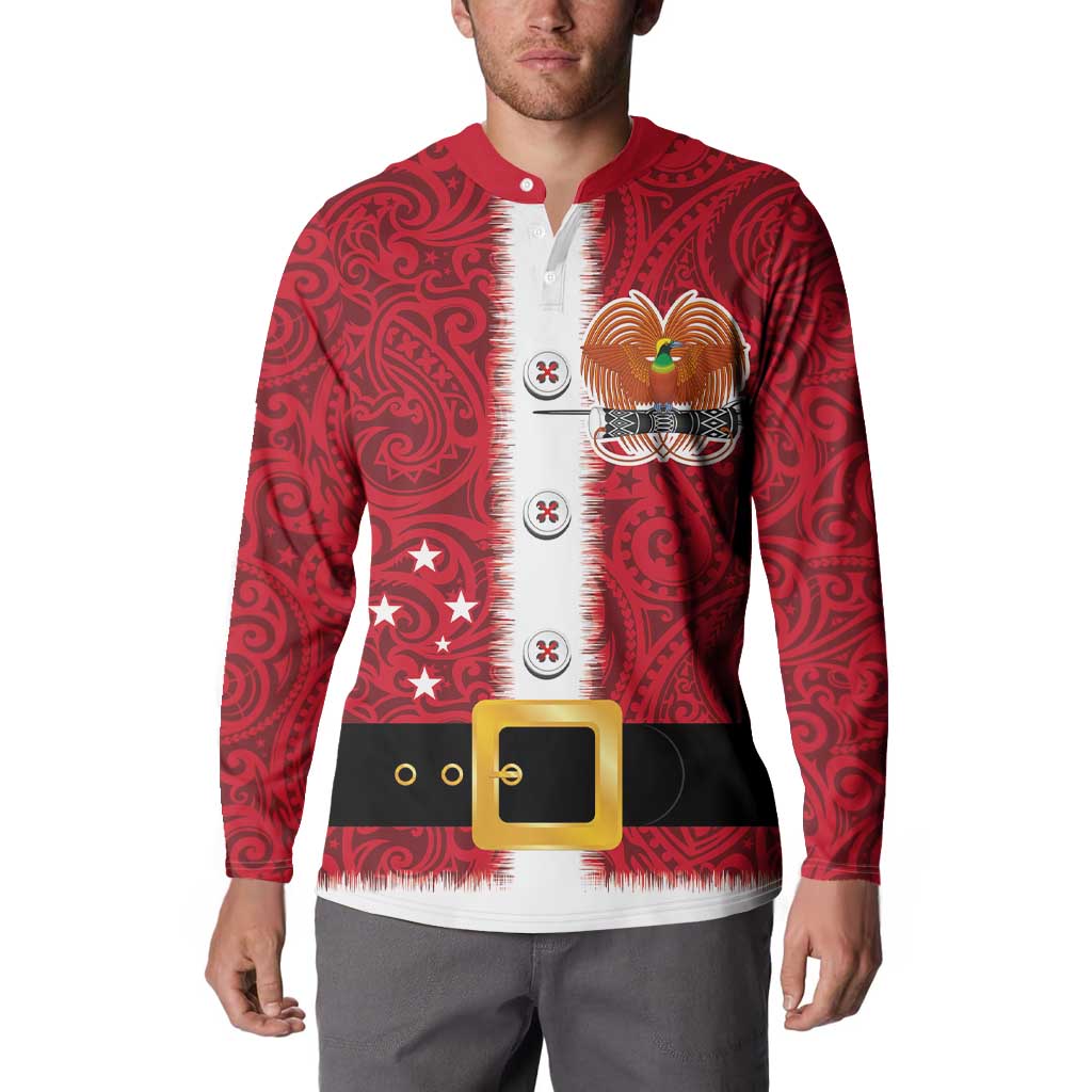 Papua New Guinea Merry Christmas Button Sweatshirt Santa Suit Style With Melanesian Pattern