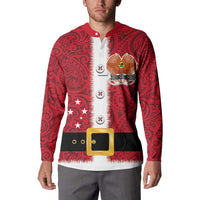 Papua New Guinea Merry Christmas Button Sweatshirt Santa Suit Style With Melanesian Pattern