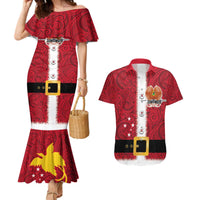 Papua New Guinea Merry Christmas Couples Matching Mermaid Dress and Hawaiian Shirt Santa Suit Style With Melanesian Pattern