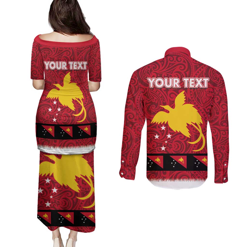 Papua New Guinea Merry Christmas Couples Matching Puletasi and Long Sleeve Button Shirt Santa Suit Style With Melanesian Pattern