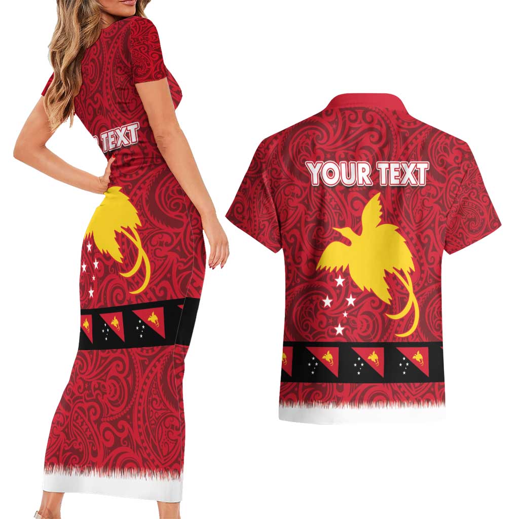 Papua New Guinea Merry Christmas Couples Matching Short Sleeve Bodycon Dress and Hawaiian Shirt Santa Suit Style With Melanesian Pattern