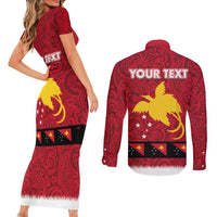 Papua New Guinea Merry Christmas Couples Matching Short Sleeve Bodycon Dress and Long Sleeve Button Shirt Santa Suit Style With Melanesian Pattern
