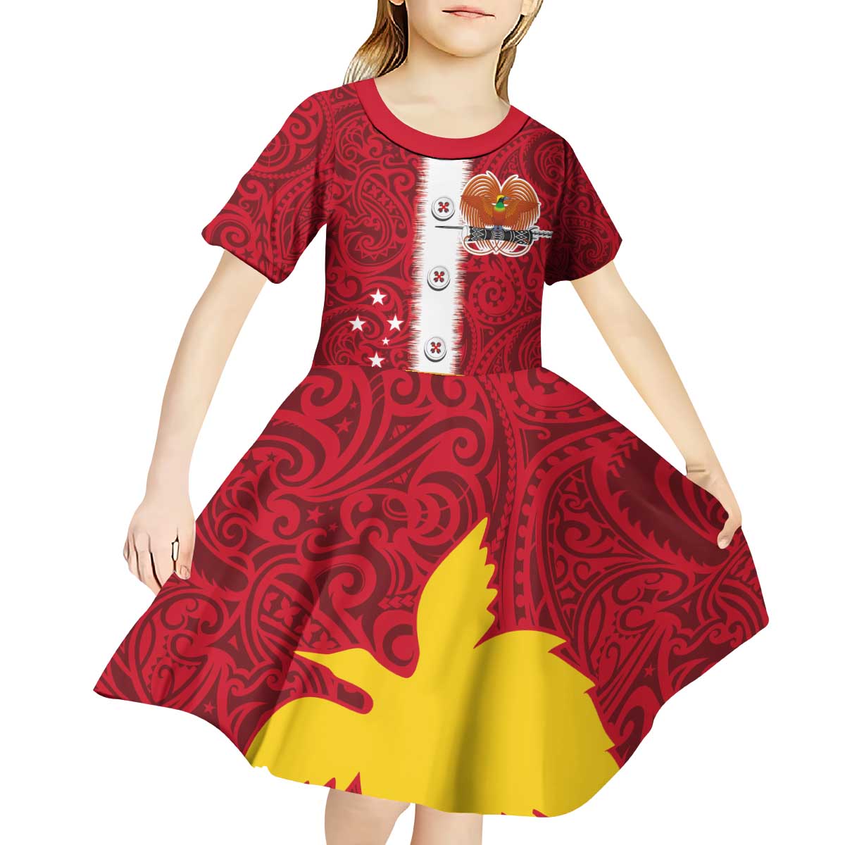 Papua New Guinea Merry Christmas Kid Short Sleeve Dress Santa Suit Style With Melanesian Pattern