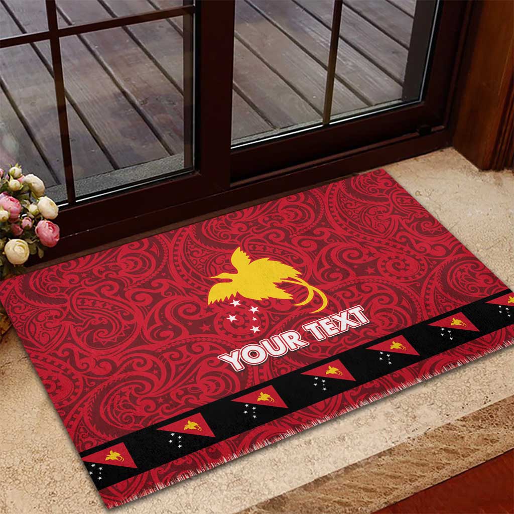 Papua New Guinea Merry Christmas Rubber Doormat Santa Suit Style With Melanesian Pattern